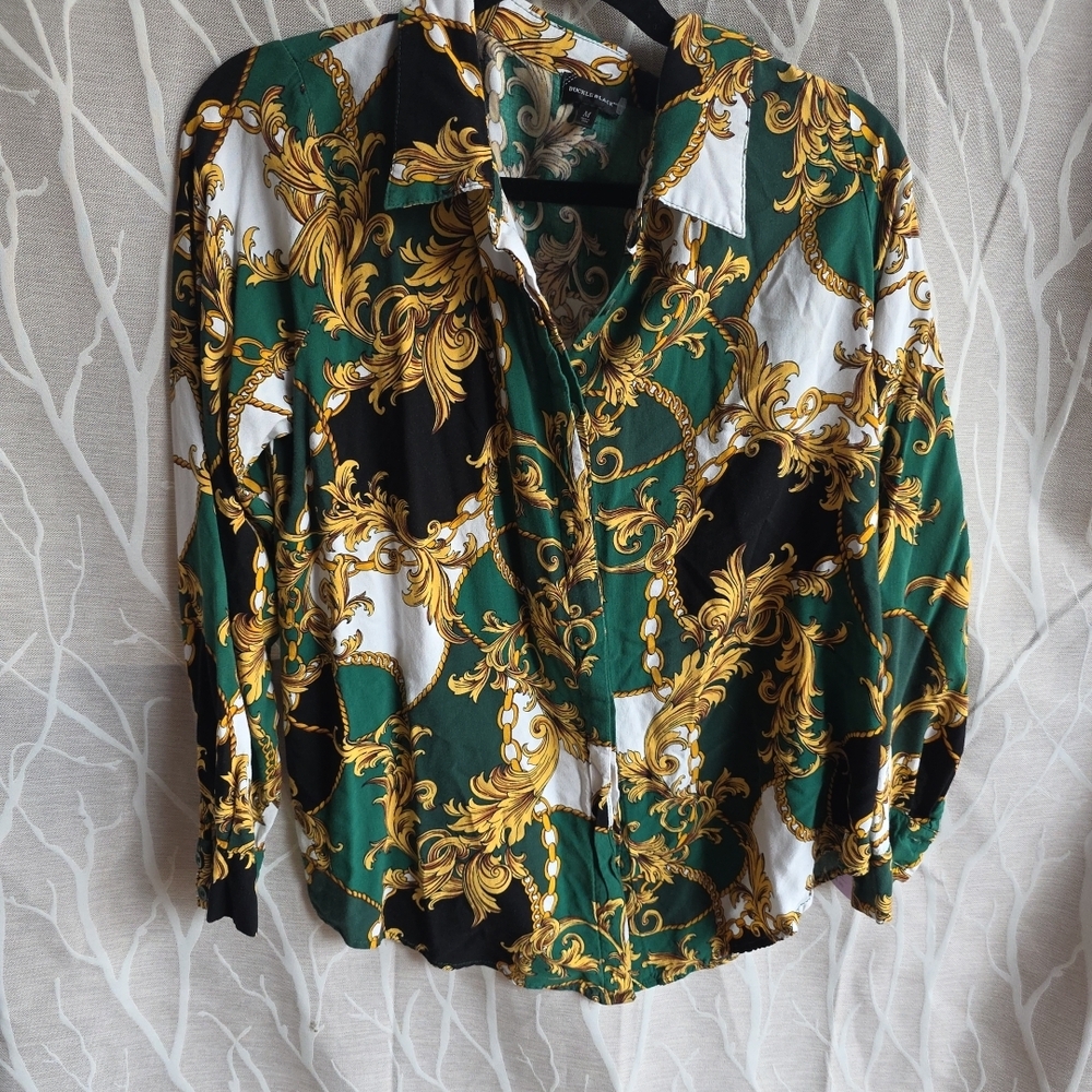 Buckle Women's Baroque Print Button-Down Shirt - Green/Black/White/Gold